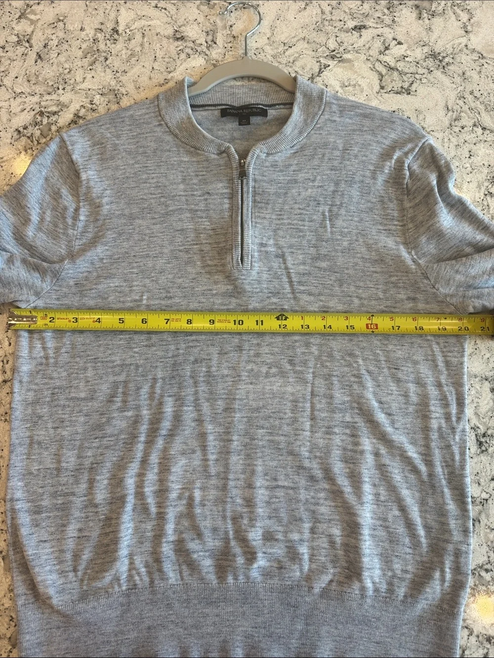 Banana Republic Men's Light Heather Blue Half-Zip Cotton Pullover